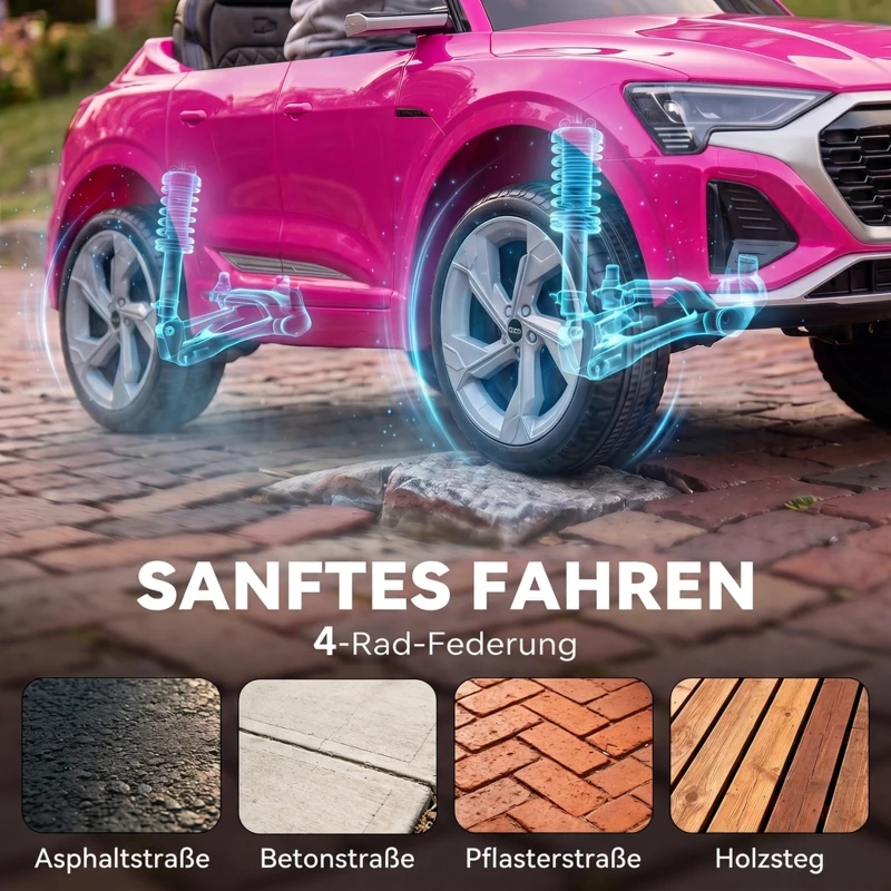 AIYAPLAY 12V elektrische kinderauto met afstandsbediening, 2 motoren, soft start, 4-wielvering, led-koplampen, claxon en muziek