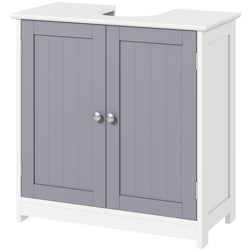 kleankin Waschbeckenunterschrank Badezimmerschrank Waschtischunterschrank mit 2 Türen Regal verstellbar MDF Weiß+Grau 60 x 30 x 60 cm