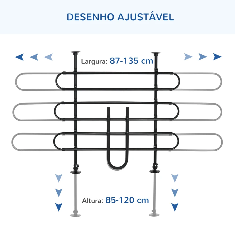 PawHut Grade de Segurança de Carro para Cães Ajustável em Largura e Altura 87-135x85x120cm Grade Separadora para Porta Malas de Carro Universal Metal Preto