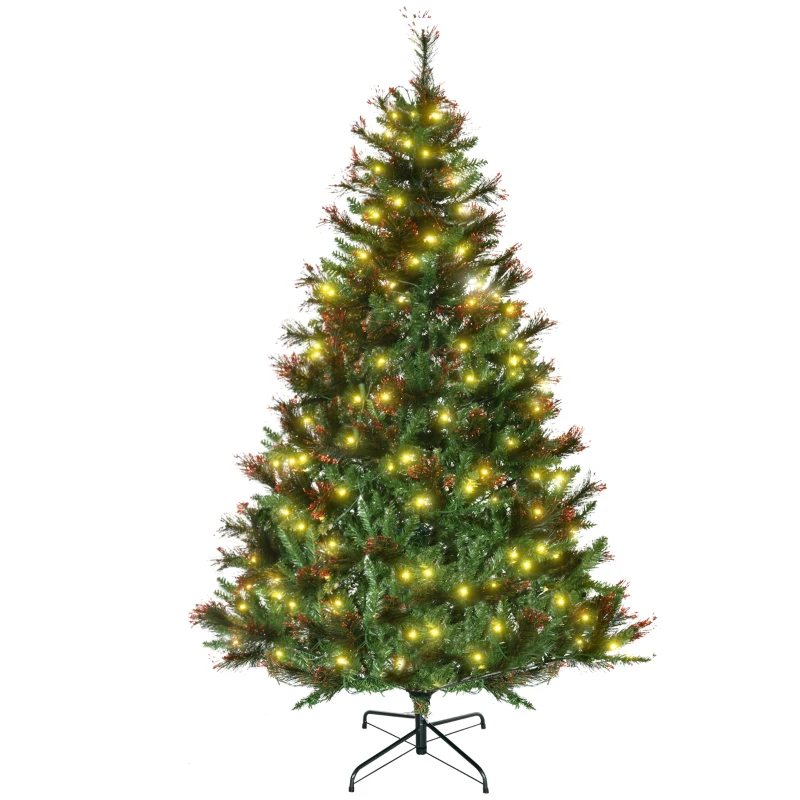 HOMCOM 1.8m 6ft Pre-Lit Christmas Tree Artificial Spruce Xmas Tree Warm White LED Holiday Décor with Metal Stand