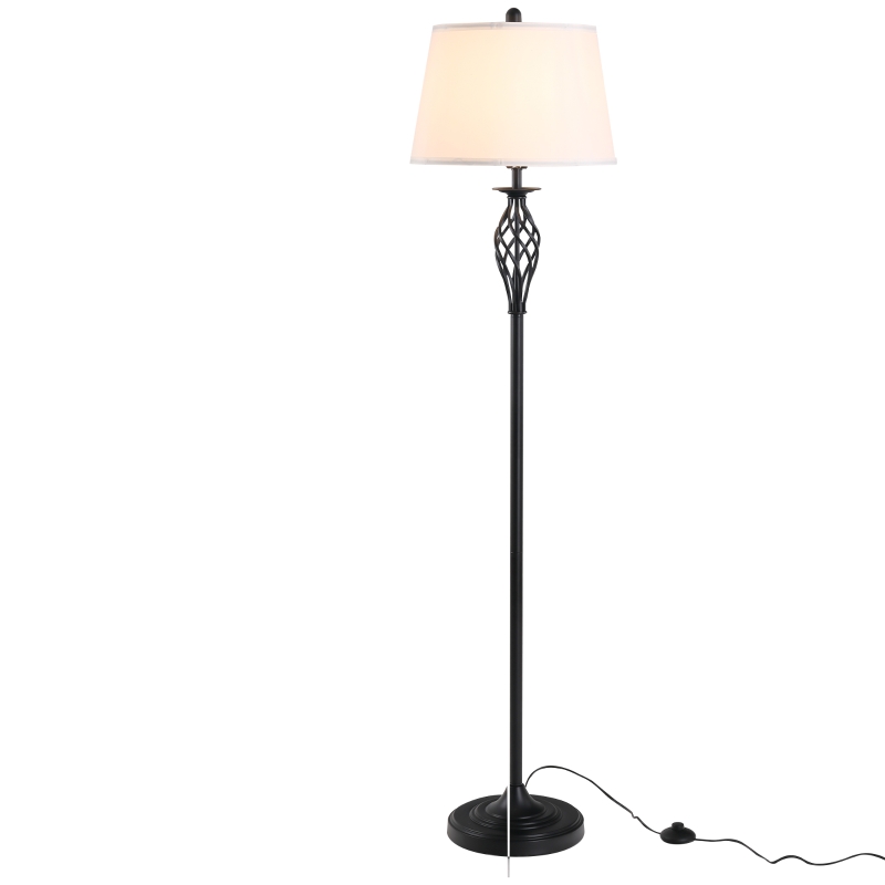 HOMCOM Set 3 Pezzi: 1 Lampada da Terra e 2 Lampade da Tavolo in Metallo, Design Vintage, Lampadine E27, Nero e Bianco