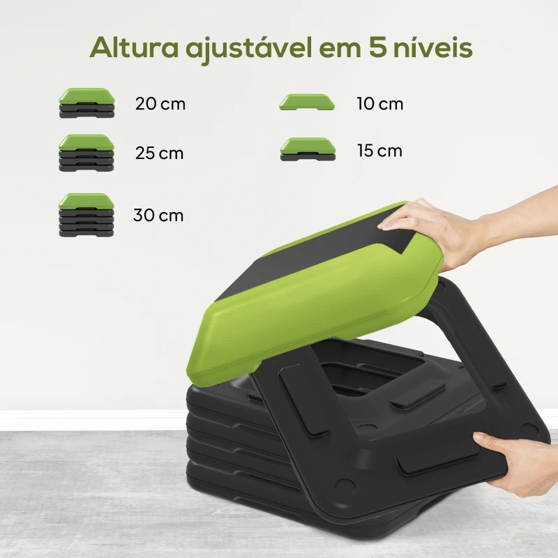 SPORTNOW Step Fitness Antiderrapante com Altura Ajustável de 10/15/20/25/30 cm Carga Máxima de 150 kg Verde