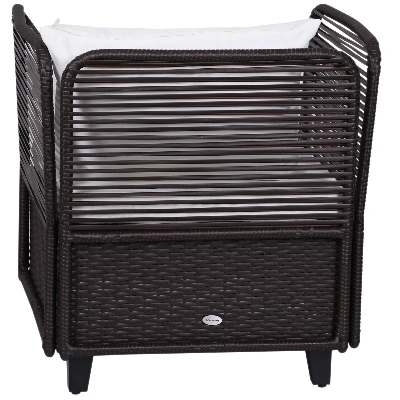 Outsunny Set Mobili da Giardino in Rattan 3 Pezzi 2 Poltrone Tavolino Piano in Vetro Struttura in Acciaio Marrone
