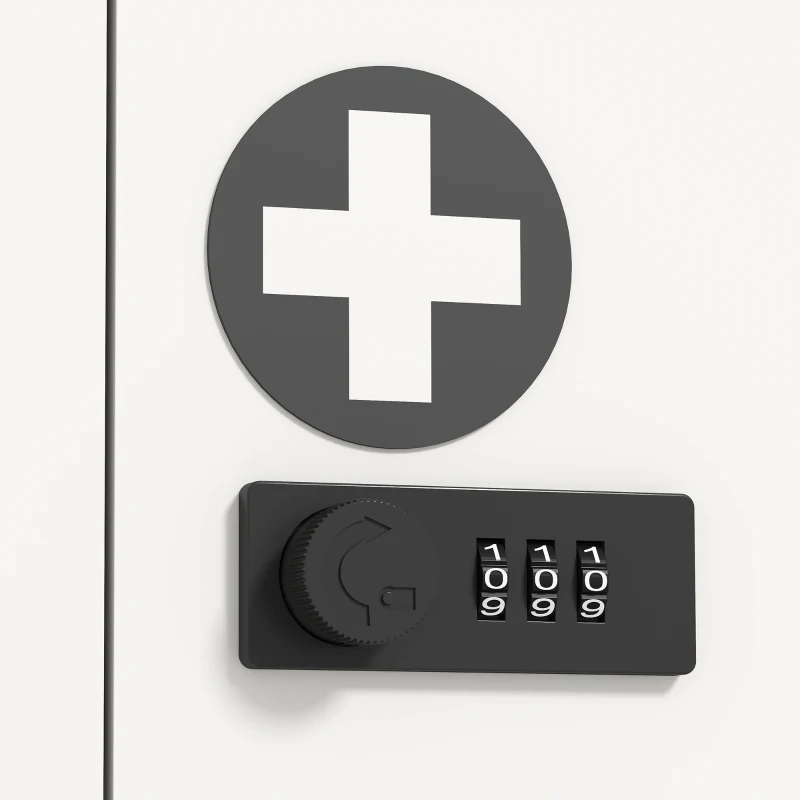 HOMCOM Wandgemonteerde medicijnkast met cijferslot, EHBO-kast met 2 niveaus van RVS, wit