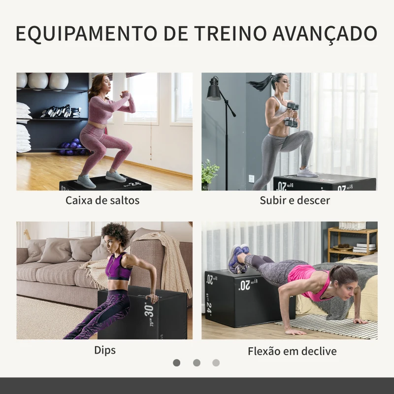 HOMCOM Caixa Pliometria com Fecho de Correr Caixa de Salto com 3 Diferentes Alturas Carga Máxima 120 kg 75x51x61 cm Preto