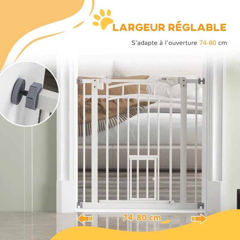 PawHut Barrière de sécurité animaux chien porte fermeture automatique sans perçage de 74 à 80 cm acier noir