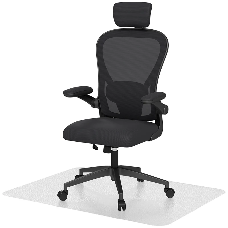 HOMCOM Conjunto de Oficina Incluye 1 Silla de Oficina de Malla Negro y 1 Alfombra Protectora 90x120 cm