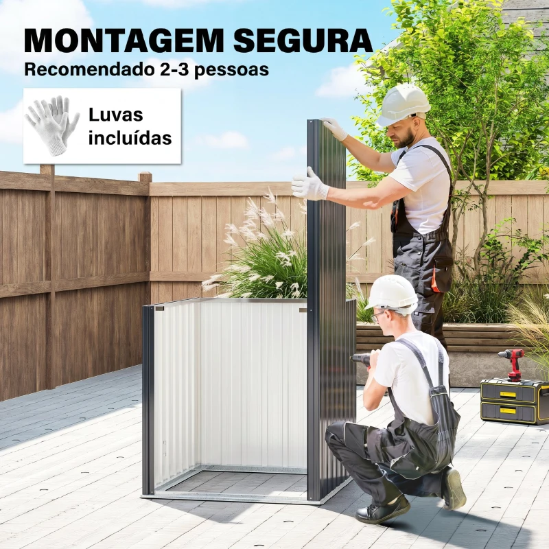 Outsunny Abrigo de Jardim 0,69 m² 83x89x163 cm com Telhado Inclinado Porta com Fecho Inclui Luvas Cinzento Escuro