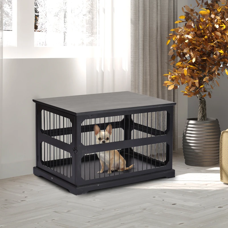 PawHut Elegante Recinto per Cani di Taglia Medio-piccola (Max. 30kg), Gabbia in MDF e Rete Metallica, 55 x 90 x 60 cm