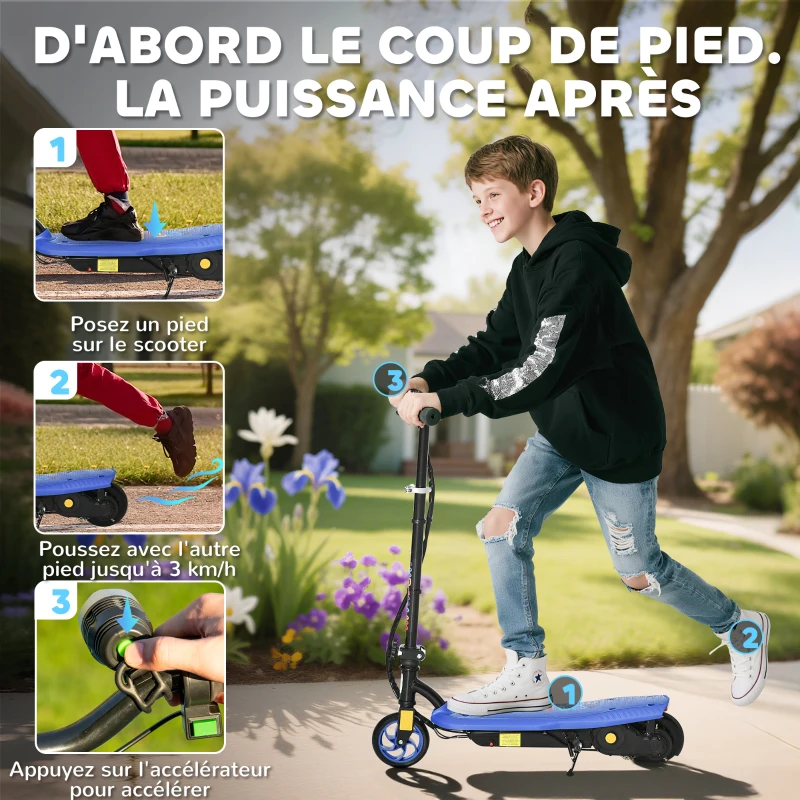 HOMCOM Trottinette électrique 120 W pliable pour enfant 7-14 ans 12 Km/h max. autonomie 10 Km max. bleu