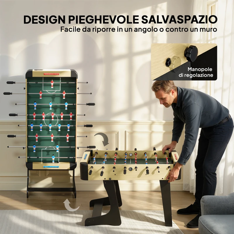 SPORTNOW Calcio Balilla Pieghevole con Impugnature Antiscivolo, 2 Palline e Segnapunti, Verde e color Legno