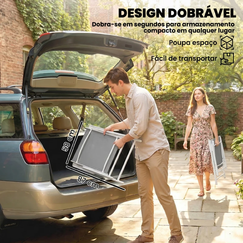 Outsunny Conjunto de 4 Cadeiras de Campismo Dobráveis Cadeiras de Jardim com Tecido Textilene Respirável 58x62x97 cm Cinza Claro