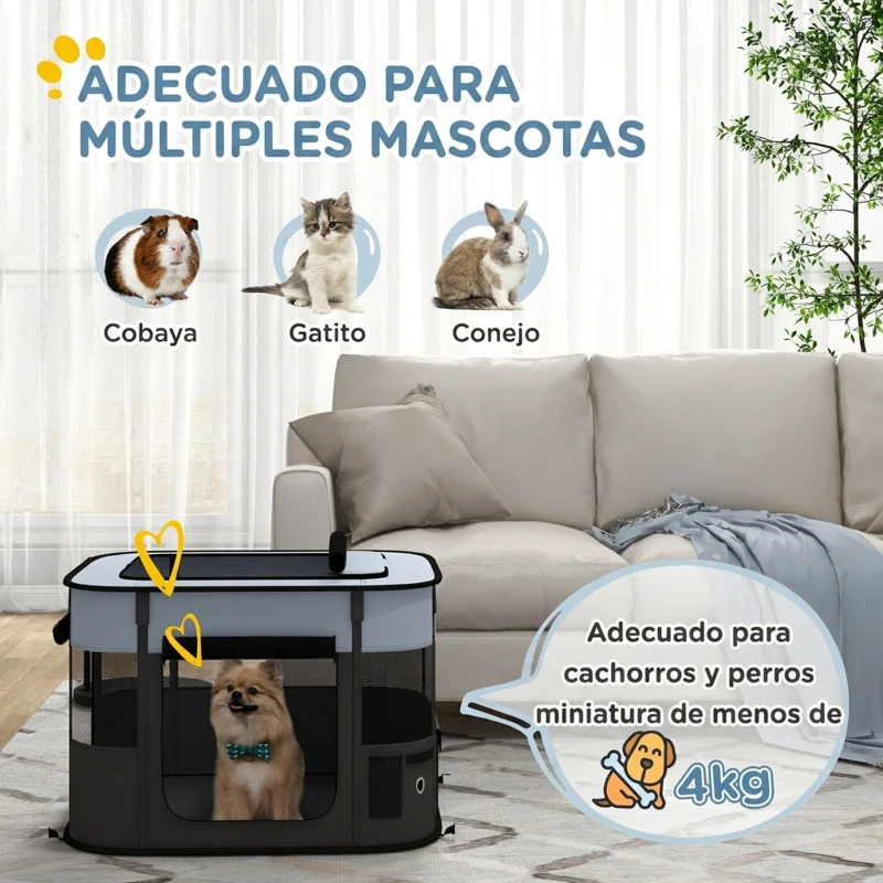 PawHut Parque para Perros y Gatos, Corralito Plegable Portátil para Cachorros Conejos y Cobayas Tela Oxford 74x60x45 cm Gris