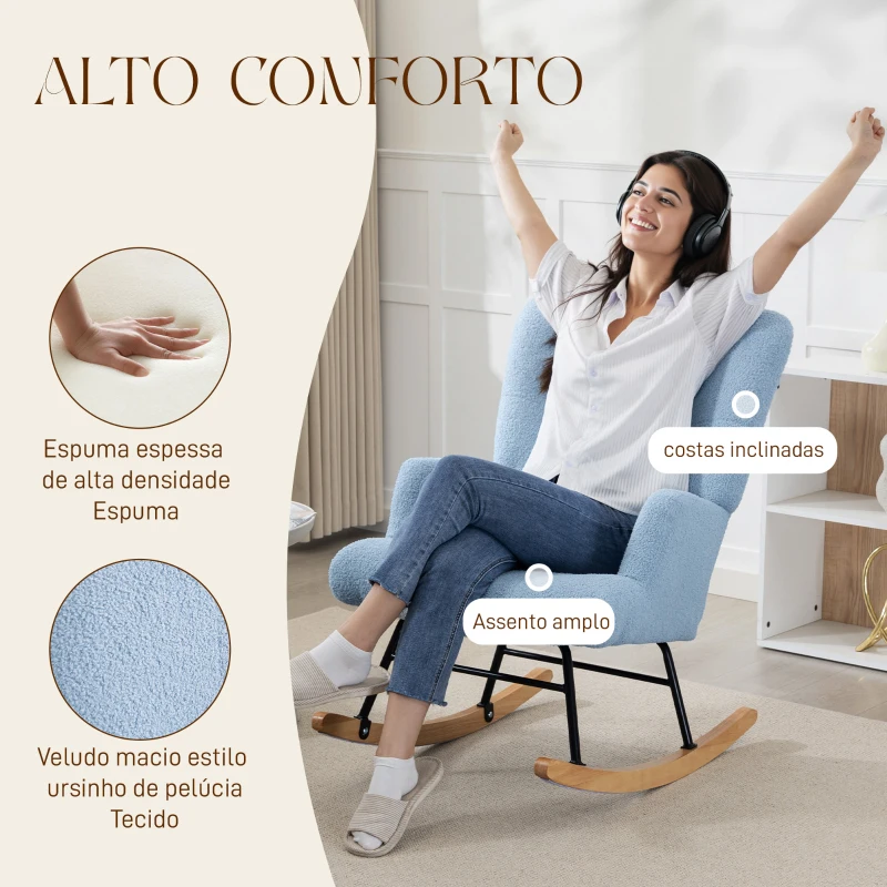 HOMCOM Poltrona Baloiço em Borrego Poltrona para Amamentação com Encosto Capitonê e Base de Madeira 65x88x87 cm Creme