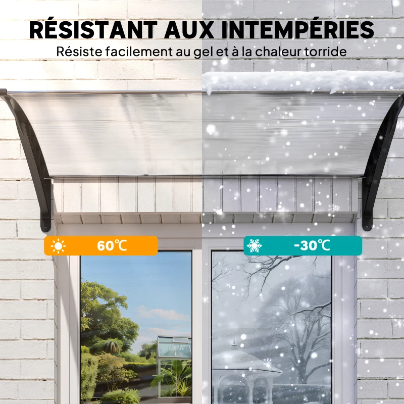 Outsunny Auvent de porte d'entrée toit marquise en polycarbonate protection contre pluie neige UV 0,9 x 1,5 m, transparente