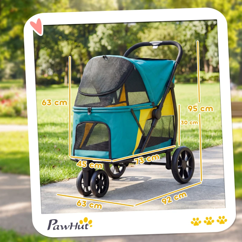 PawHut Hundewagen Faltbar Hundebuggy bis 20kg mit Kissen, Netzfenstern, Rückentasche, 92 x 63 x 95 cm Dunkelgrün