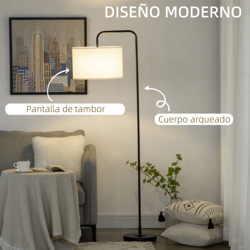 HOMCOM Lámpara de Pie Moderna con Pantalla de Lino Sintético Lámpara de Lectura para Salón 64x38x163,5 cm Blanco y Negro