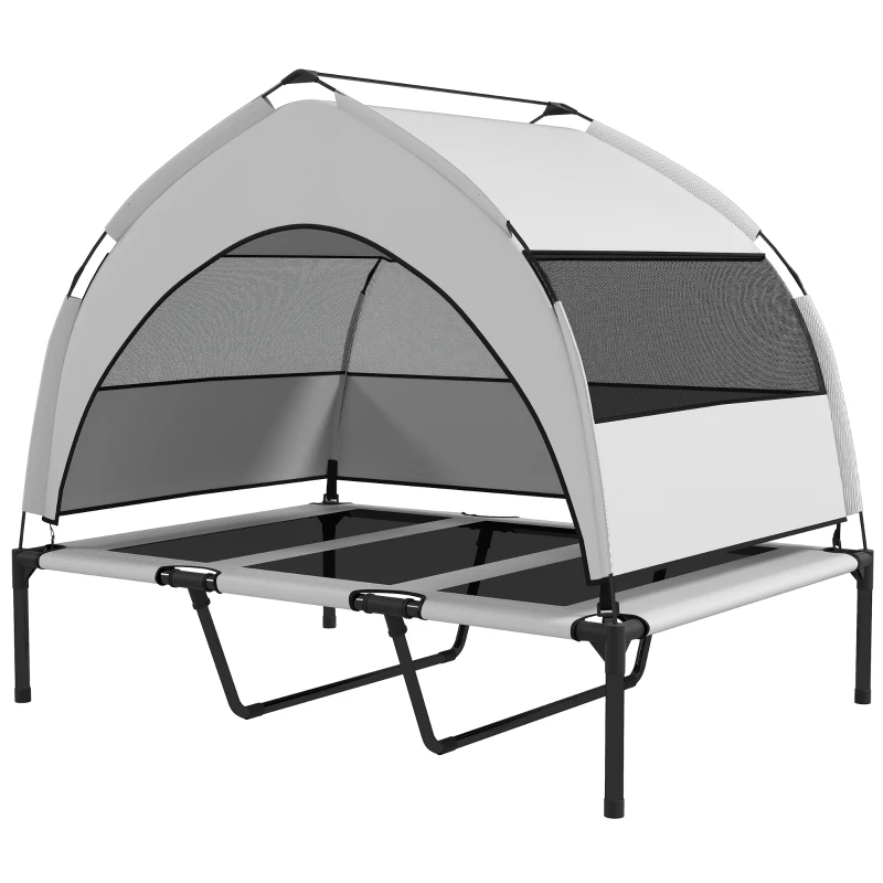 PawHut Cama para Cães com Cobertura em 3 Lados Removível, em Poliéster e Aço, 106x76x94 cm, Cinza Claro e Preto