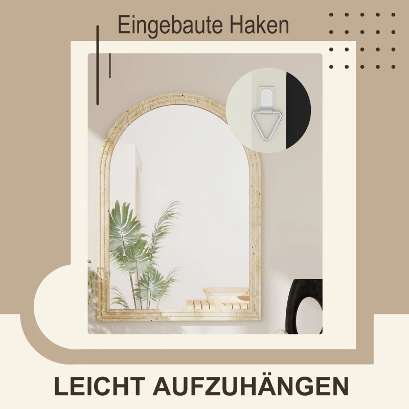 HOMCOM Wandspiegel Boogvormige spiegel met frame van polystyreen Decoratieve hangspiegel 50 x 70 cm Beige