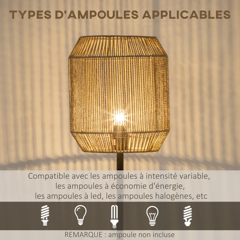 HOMCOM Lampadaire sur pied salon abat-jour en corde de papier design naturel base E27 Max. 40W - Ø 26 x 164H cm