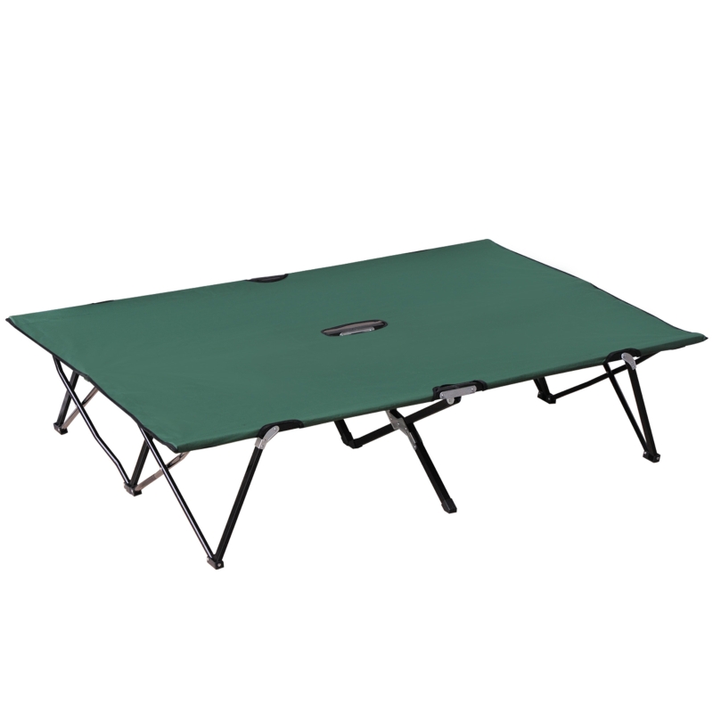 Outsunny Campingbett Klappbar für 2 Personen Feldbett Klappbett mit Tragetasche bis 136 kg belastbar Stahl Oxford Grün+Schwarz 193 x 125 x 40 cm