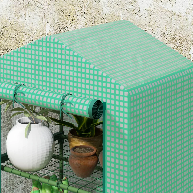 Outsunny Estufa de Jardim de 3 Níveis Porta Enrolável Estrutura Metálica Cobertura de PE Anti-UV 69x49x125 cm Verde