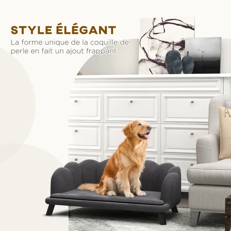 PawHut Canapé chien lit pour chien chat coquillage 98L x 60l x 35H cm coussin moelleux velours gris