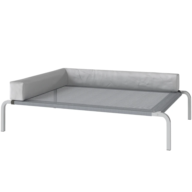 PawHut Lettino per Cani Rialzato di 20 cm con Cuscino a L, in Poliestere e Acciaio, 110x75x30 cm, Grigio e Argento