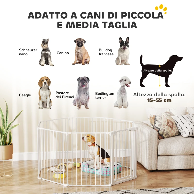 PawHut Recinto per Cani a 8 Pannelli Modulabili con Chiusura Automatica, in Acciaio e ABS, 61x3x75 cm, Bianco