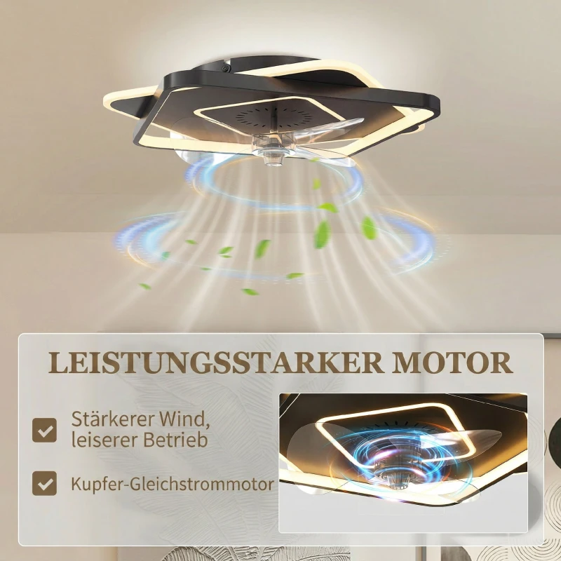 HOMCOM Deckenventilator mit Licht und Fernbedienung, LED-Deckenventilator mit 6 Geschwindigkeiten, 3 Farbtemperaturen