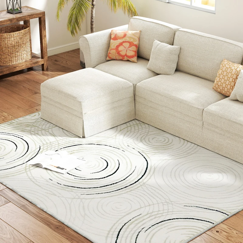 HOMCOM Modern Area Rug, Swirl Pattern Machine Washable Rug, Allergy-Friendly Floor Carpet for Living Room, Bedroom, Dining Room, Home Office, 230 x 160 cm, Cream White
