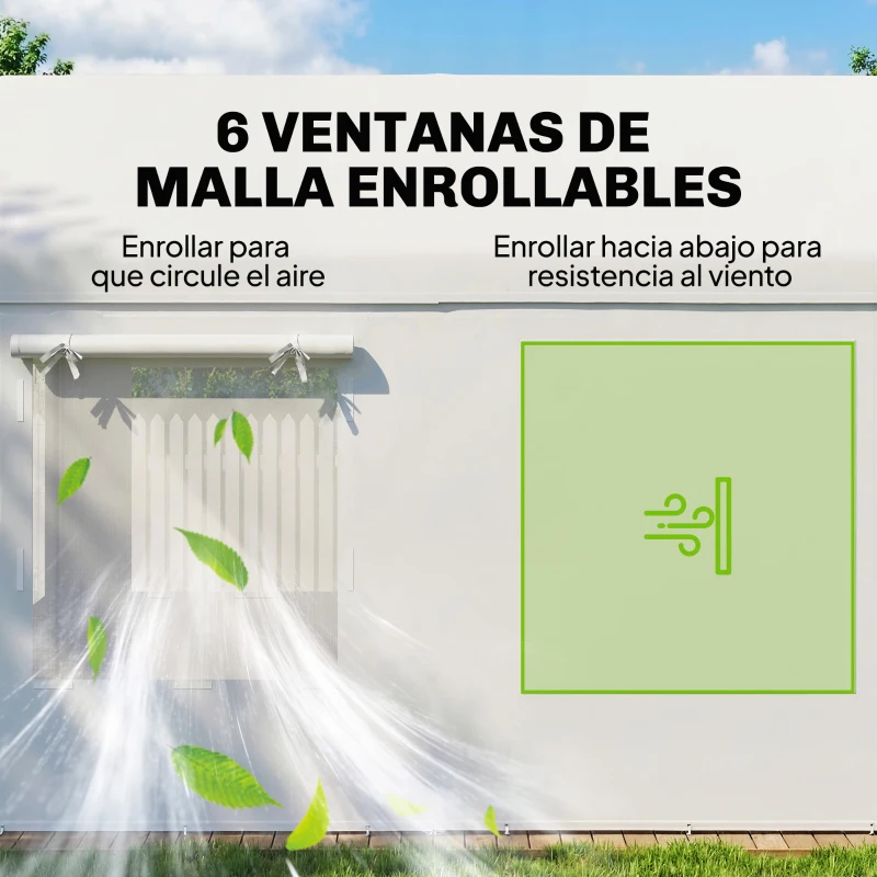 Outsunny Garaje Exterior para Coche 3x6 m Impermeable de PE Resistente Marco de Acero Galvanizado Altura Ajustable Blanco