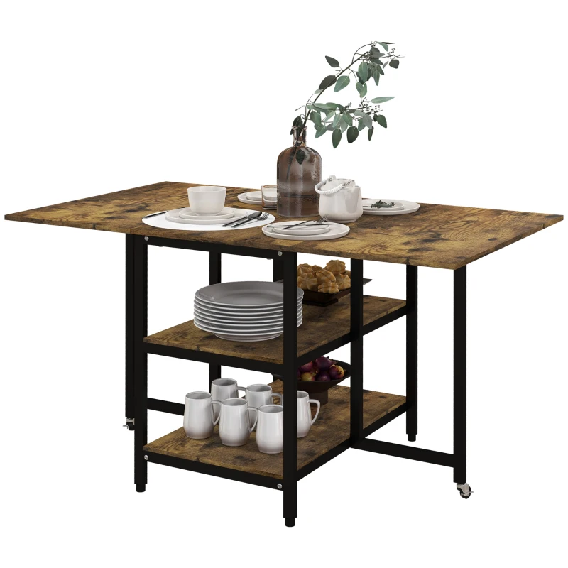 HOMCOM Opvouwbare eettafel, industriële stijl, 140 cm x 80 cm x 75 cm, bruin + zwart(m-10)