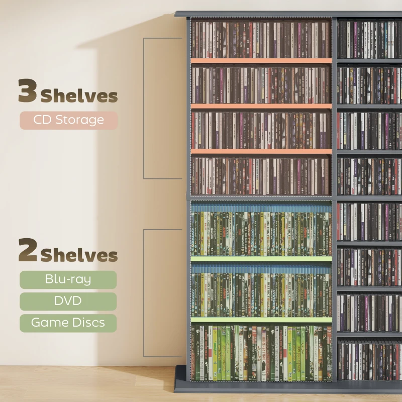 HOMCOM 16-Compartment Media Shelf - Grey