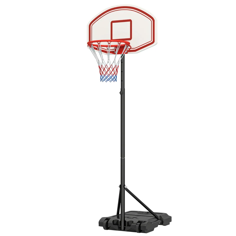 HOMCOM Canestro Basket da Interno ed Esterno Portatile con Altezza Regolabile 5 Livelli 175-215cm, Canestro da Basket con Ruote, Struttura Metallo e Base Riempibile, Tabellone PE