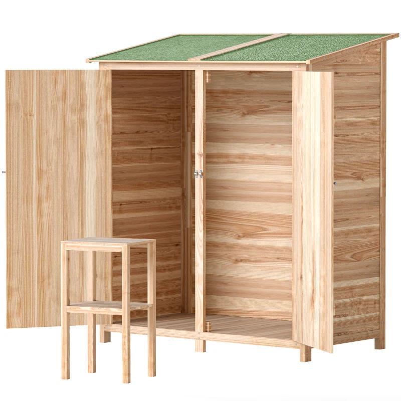 Outsunny houten tuinkast met tuintafel – 140 x 75 x 157 cm(m-10)
