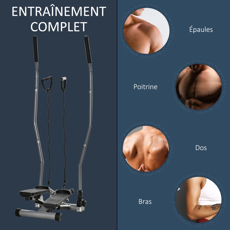 HOMCOM Stepper avec guidons extenseurs appareil fitness avec écran LCD multifonction acier ABS 54 x 40 x 135 cm noir et argent