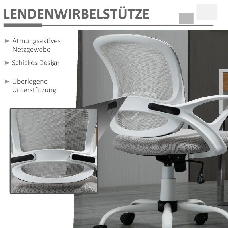 Vinsetto Bureaustoel, Schrijfstafstoel met Wielen, Ergonomisch, In Hoogte Verstelbaar, Grijs