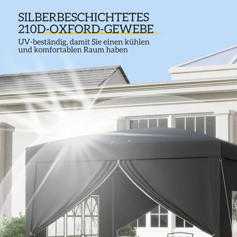 Outsunny 3 x 3 m Paviljoen met 4 Zijwanden, Ramen, Feesttent met UV-Bescherming, Tuinpaviljoen incl. Draagtas, Staal, Zwart