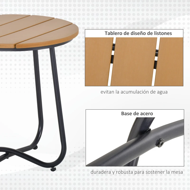 Outsunny Mesa Redonda de Jardín con Diseño de Listones y Patas Ajustables para Terraza Balcón y Jardín Ø49x48 cm Madera y Negro