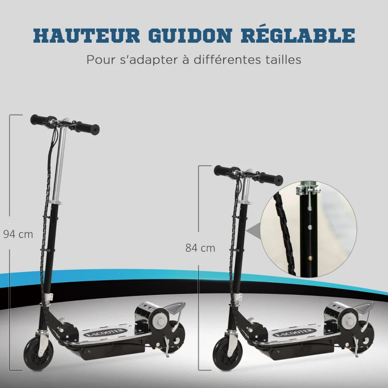 HOMCOM Trottinette Électrique 120 W Pliable pour adolescents 10 Km/h Max. Hauteur Guidon Réglable 2 Roues en PU Coloris Noir et Argent