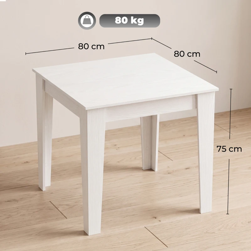 HOMCOM Dining Table for 4, 80L x 80W x 75Hcm, Modern Square Kitchen Table, White