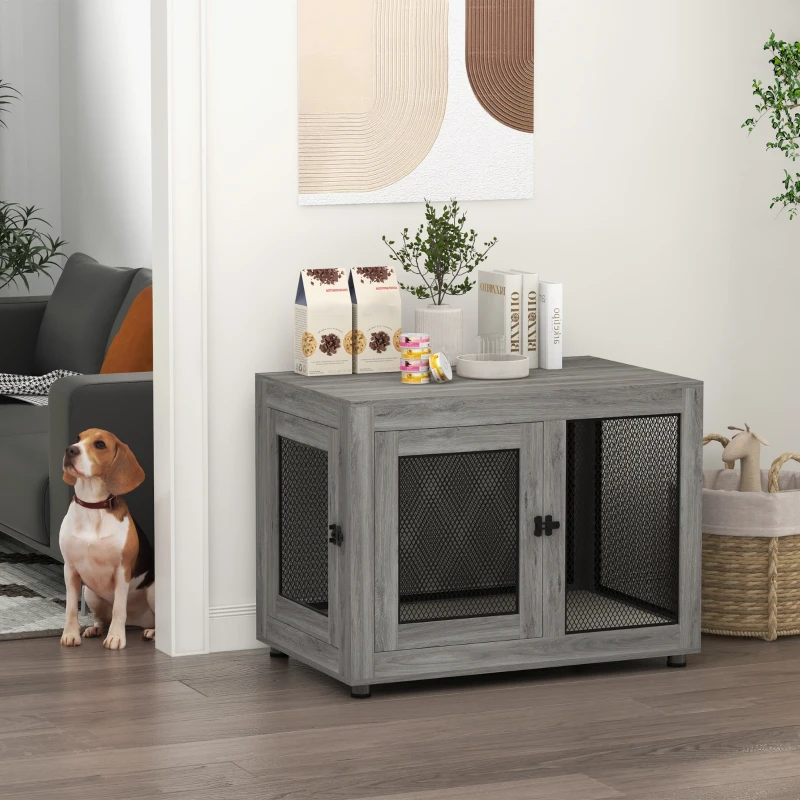 PawHut Hondenbench, puppybench, met opbergruimte, waterafstotend kussen, stalen gaas, verstelbare poten, 94x60x71,5 cm(m-2)