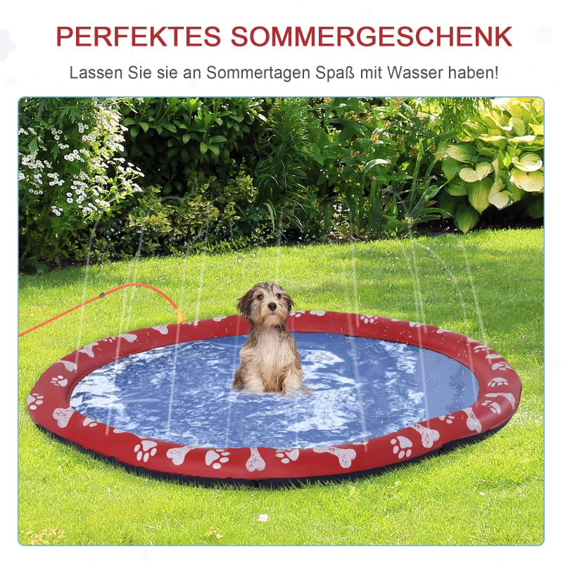 PawHut Hondenbad, met waterspuit, opvouwbaar, antislip, stevig, kunststof, Ø150 cm, Rood