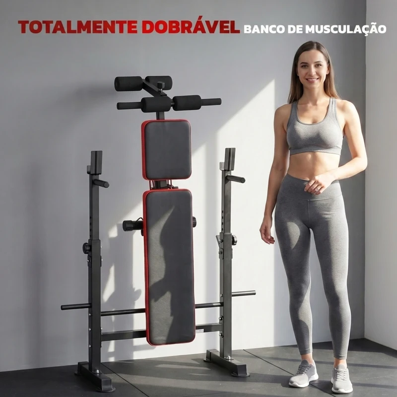 SPORTNOW Banco de Musculação Multifuncional com Suporte para Barra Ajustável e Encosto Regulável para Casa ou Ginásio