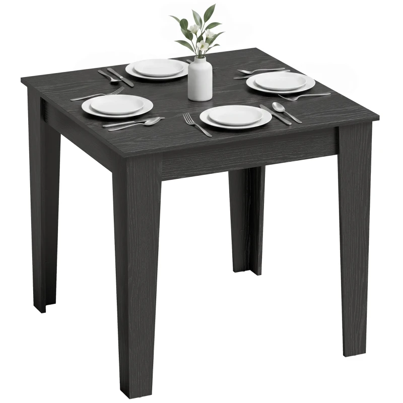 HOMCOM Dining Table for 4, 80L x 80W x 75Hcm, Modern Square Kitchen Table with Wood Effect Tabletop, Black Wood Effect