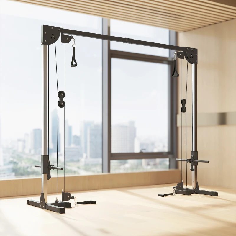 SPORTNOW Crossover Fitnessrek met Kabeltreksysteem, voor 1 of 2 Personen, Staal, Zwart
