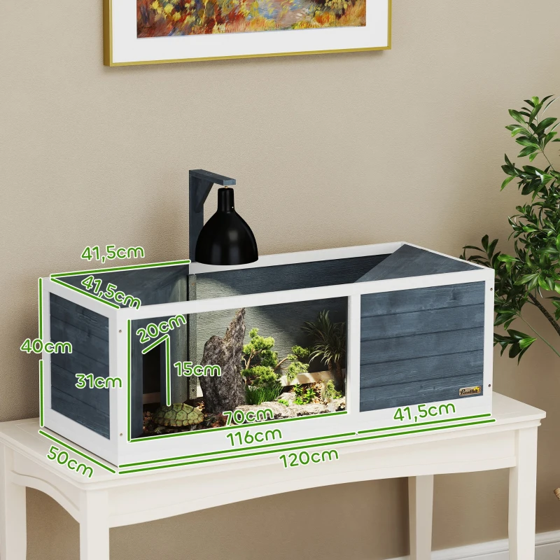 PawHut Schildpaddenverblijf met Opklapbare Bovendeel, Lampstandaard, Doorzichtige Voorplaat, 120 x 50 x 40 cm, Grijs
