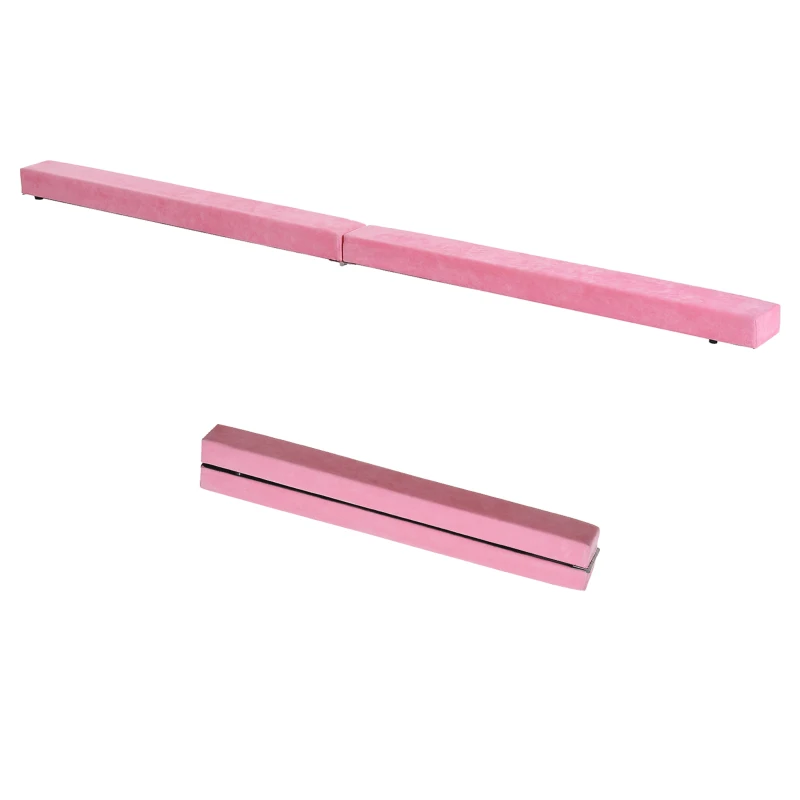HOMCOM Barra de Equilíbrio Ginástica Dobrável 210 cm Barra de Ginástica Artística para Crianças Iniciantes e Ginastas 210x10x6,5 cm Rosa