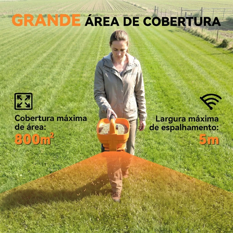 Outsunny Distribuidor Portátil 3,3 L 8 Níveis de Fluxo Largura de Dispersão Ajustável Porta USB para Relva Sal até 800 m² Laranja